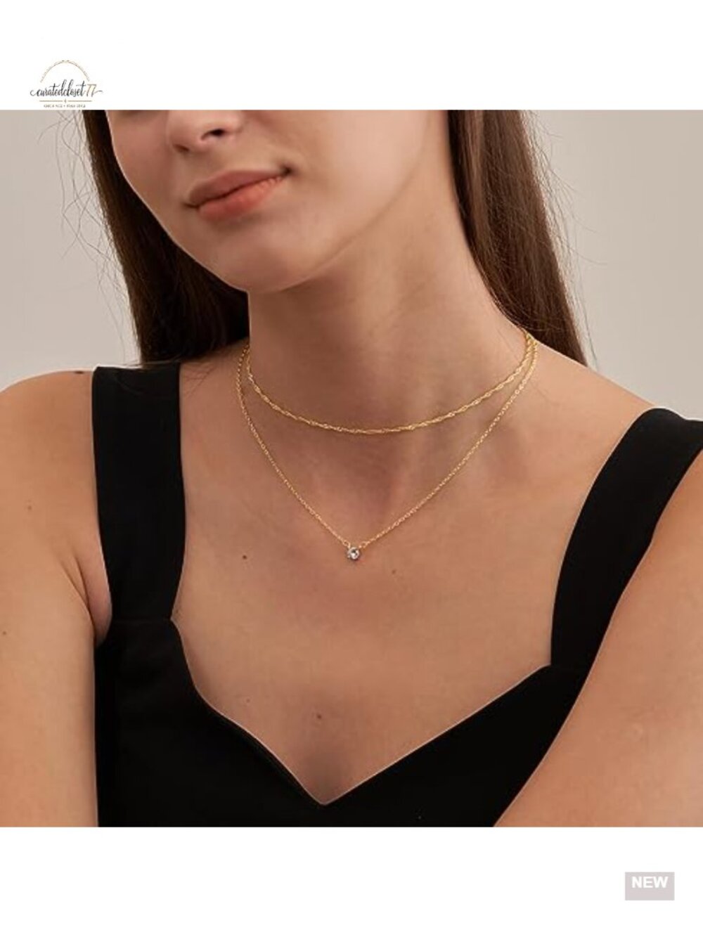 Dainty 14k Gold Plated Cubic Zirconia Pendant Necklace Layered - Picture 2 of 6
